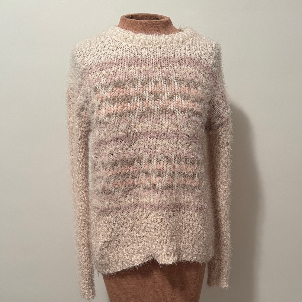 SO Women's Soft Cream and Pink Knit Sweater